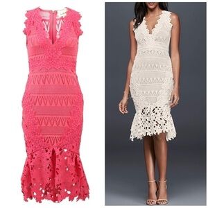 Nicole Miller Sz 4 Pink Lace s Crochet Fishtail Mermaid Sheath Formal Midi Dress